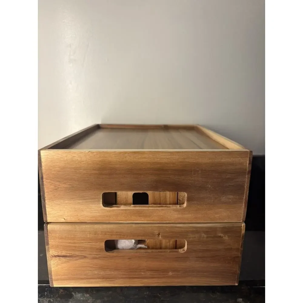 Seville Classics Acacia Wood Storage Bin Set, 5-piece. NEW